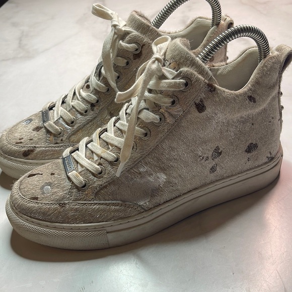 J/Slides Ludlow Mid-Top Off White Metallic Pony Hair - Picture 2 of 11